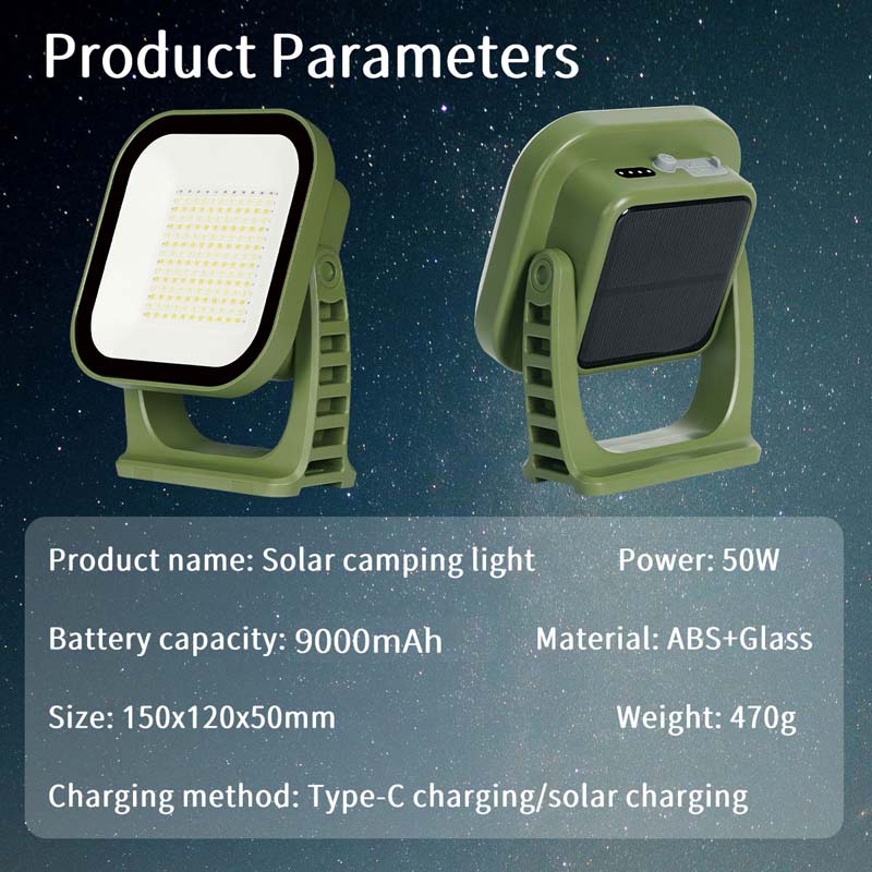 80W LED Zonne-oplaadbare Campinglamp met Magneet en Zoomfunctie
