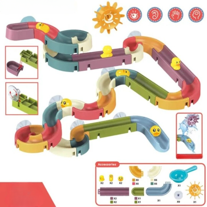 Waterglijbaan voor in de badkuip – Bouwset met eenden & glijbanen