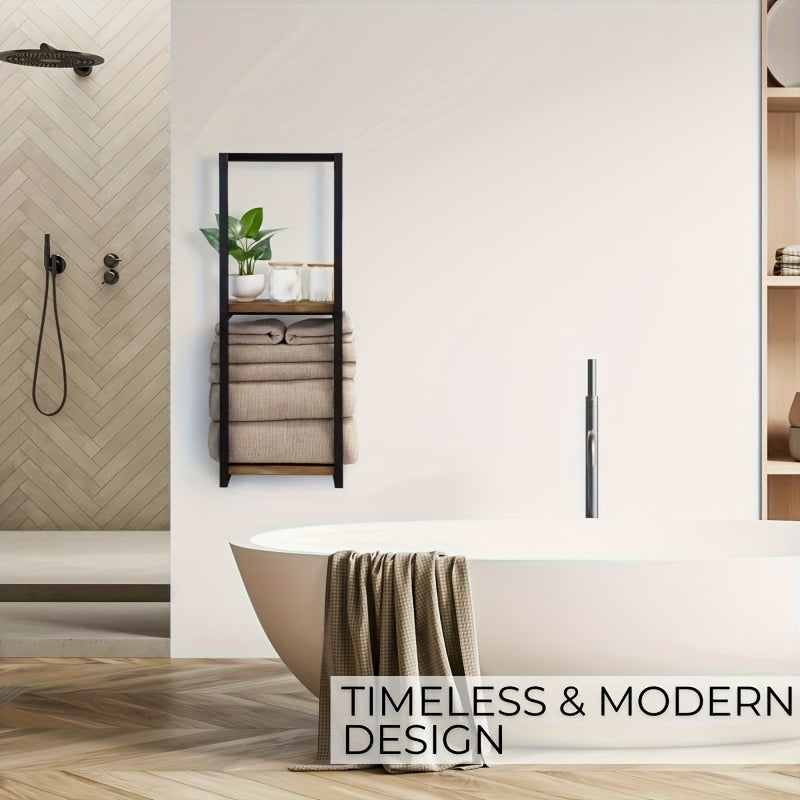 Industrieel Handdoekrek met Plankjes – Elegant en Functioneel Wandmeubel