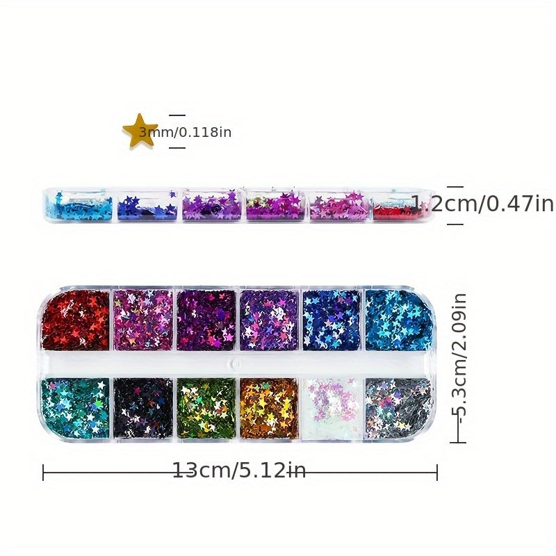 12 Kleuren Sterren Sequins – Glitter Sequins in Lange Doos voor DIY en Scrapbooking