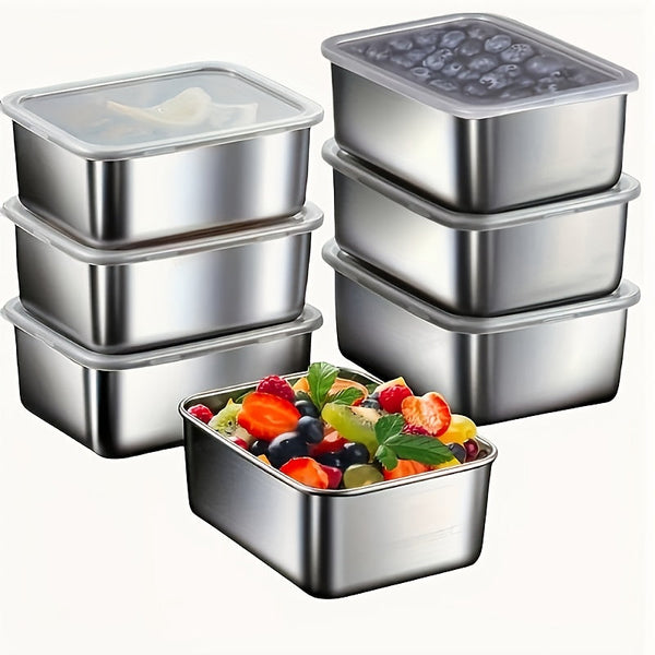 7-delige Roestvrijstalen Voedselopslagset – Lekbestendige en Stapelbare Containers voor Thuis of Outdoor