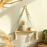 Boho Macramé Wandplank – Handgemaakte Houten Plank met Touwontwerp voor een Sfeervol Interieur
