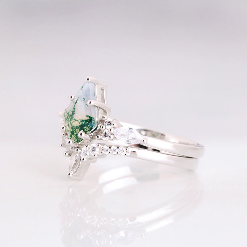 Stijlvol 2-delig Mosagaat Ringenset - Serenia