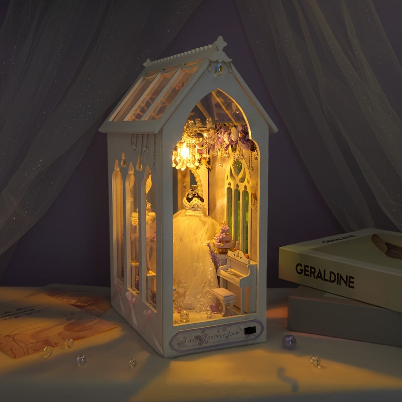 DIY Bruidsjurk Poppenhuis – 3D Bouwset met Verlichting en Decoratieve Meubels