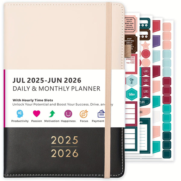 2025-2026 planner met maand- en dagschema | Agenda | Luxe lederen planner met tabs en opbergvak