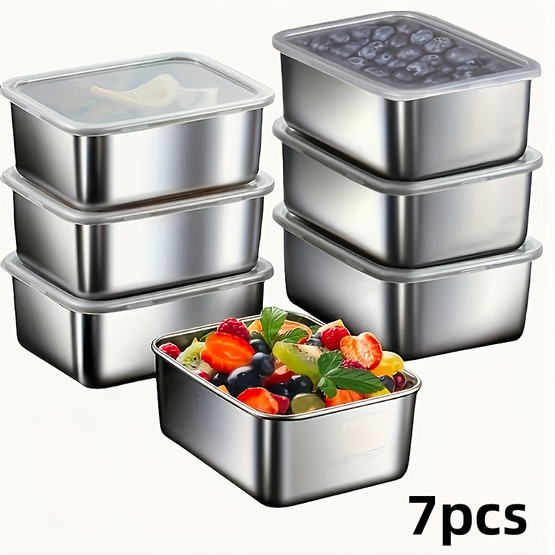 7-delige Roestvrijstalen Voedselopslagset – Lekbestendige en Stapelbare Containers voor Thuis of Outdoor