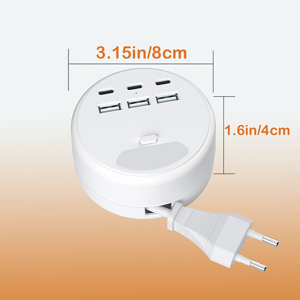 Multifunctionele Powerstrip met USB Opladers – 3 USB-A en 3 Type-C Poorten, Ideaal voor Thuis en Kantoor