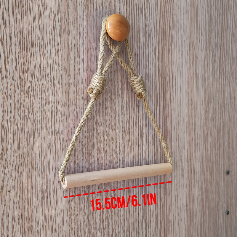 Rustieke Toiletpapierhouder – Macramé Touw en Houten Stok voor Badkamer