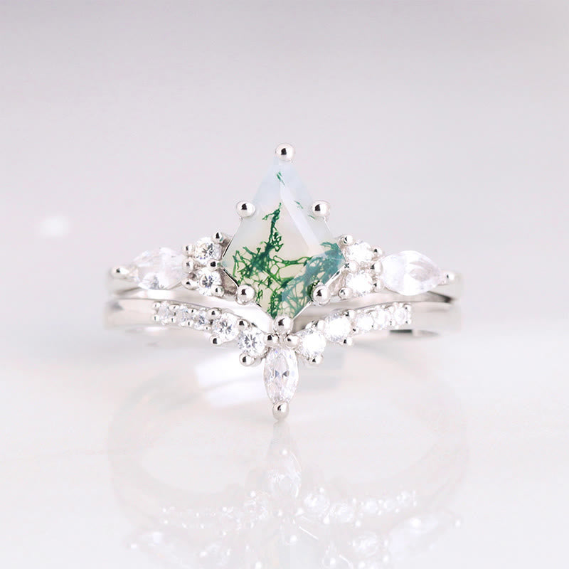 Stijlvol 2-delig Mosagaat Ringenset - Serenia