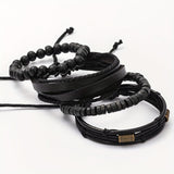 Stijlvolle Leren en Houten Armbanden Set - Voor de Moderne Man