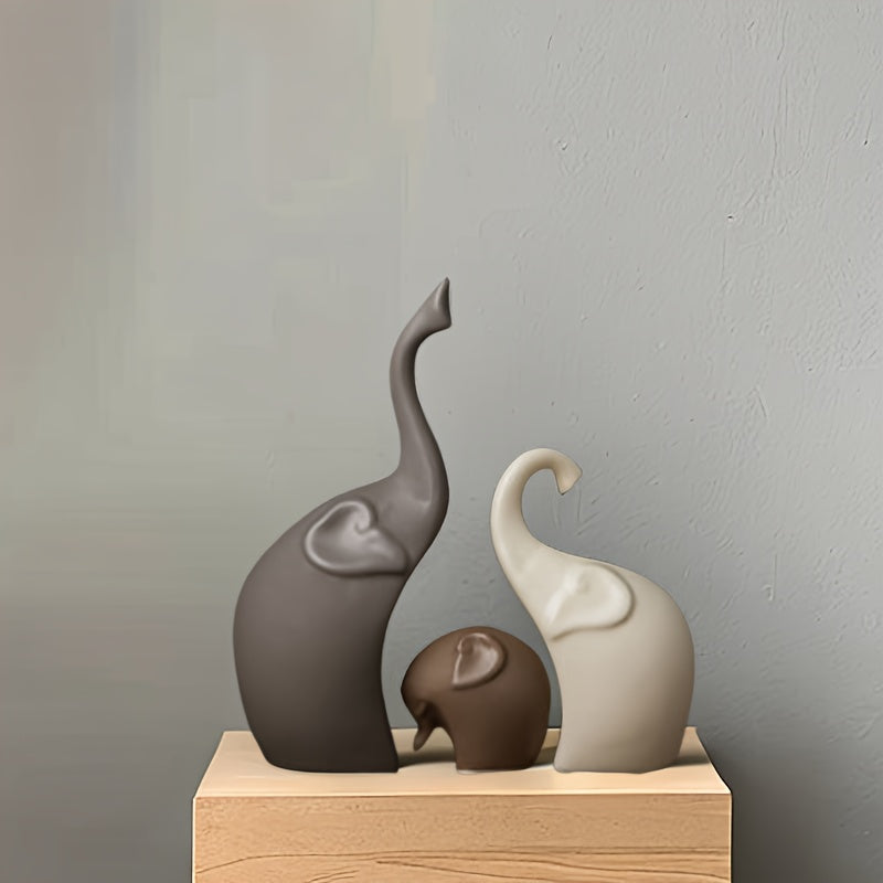 Set van 3 Keramische Olifantenbeeldjes – Moderne Matte Decoratie voor Woonkamer of Kantoor