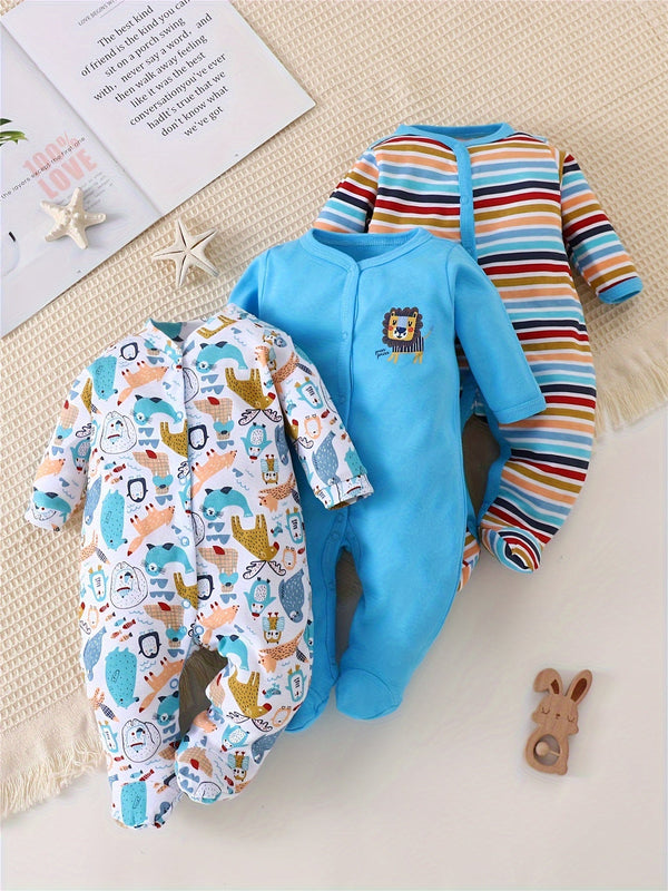 3-delige Baby Romper Set met Dierenprints – Lange Mouwen voor Buitenactiviteiten