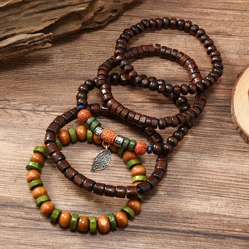 Natuurlijke Houten Kralenarmbanden Set - Voor de Stoere Man