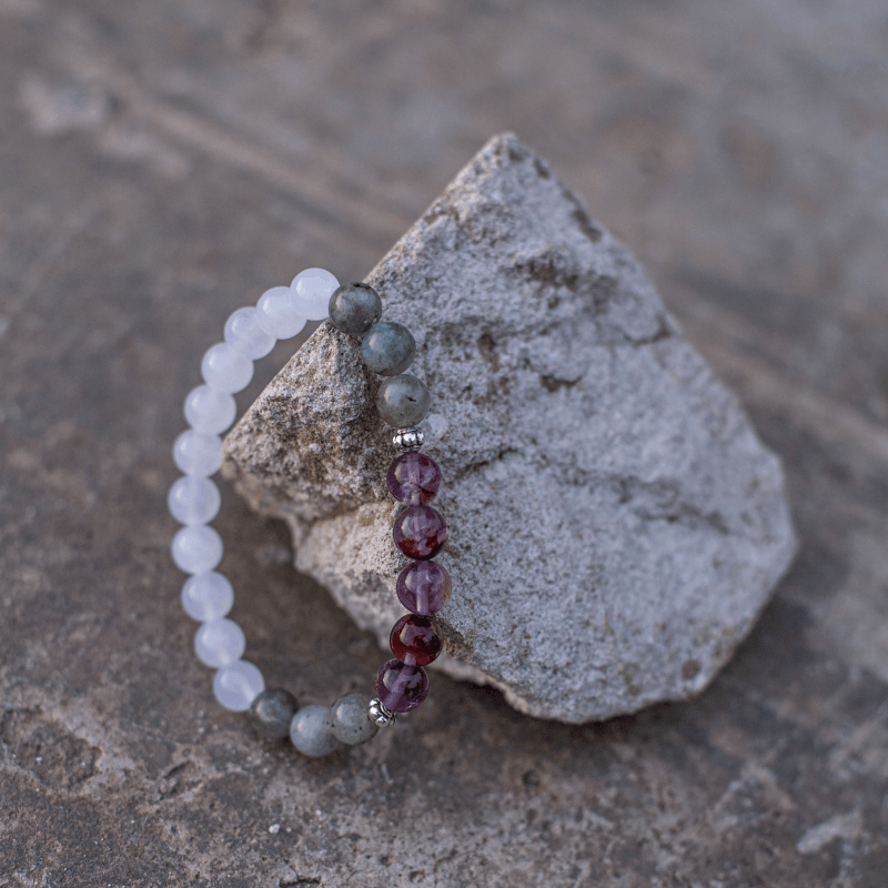Labradoriet, Jade en Amethyst Mala – Seraphine