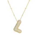Dames Ketting – Initial Hanger – Fonkelende Stenen – Verfijnde Schakelketting – Statement Sieraad