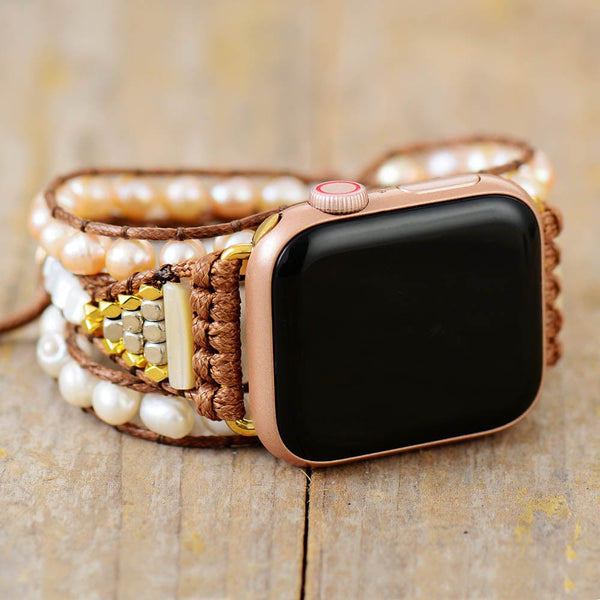Apple Watch Wikkelarmband met Zoetwaterparels - Elvianne