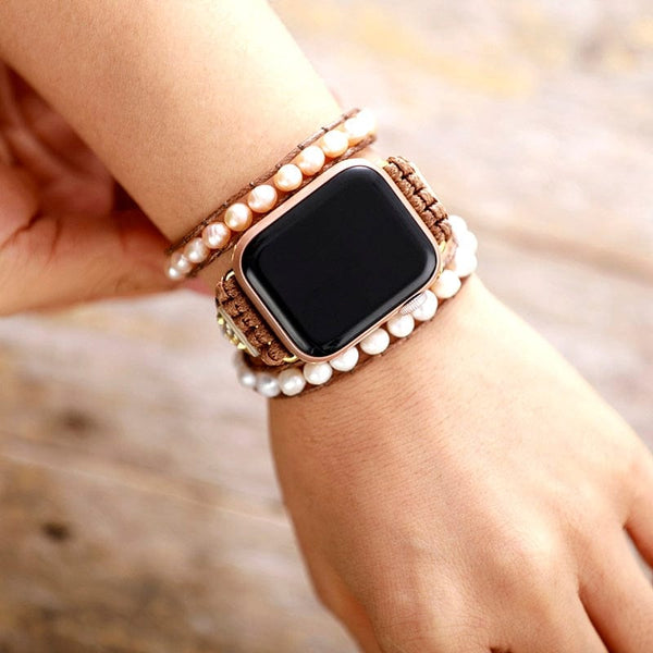 Apple Watch Wikkelarmband met Zoetwaterparels - Elvianne