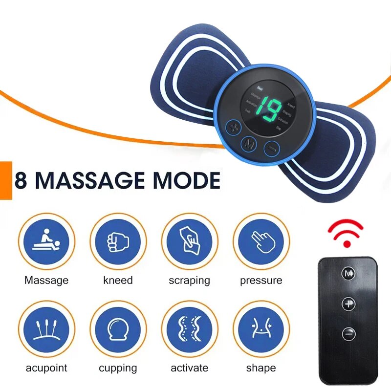 Draagbare Elektrische Mini-Halsmassager met Pad & Afstandsbediening | Slim Massageapparaat