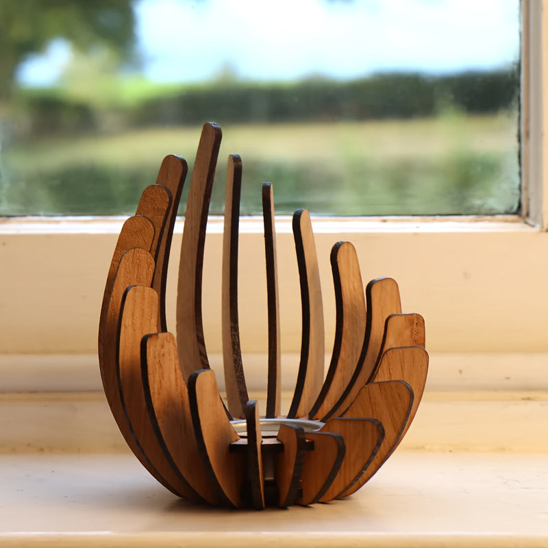 Boheemse Lotus Kaarsenhouder – Handgemaakt Laagjes Hout Ontwerp