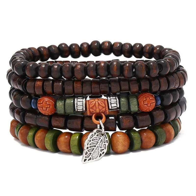 Natuurlijke Houten Kralenarmbanden Set - Voor de Stoere Man