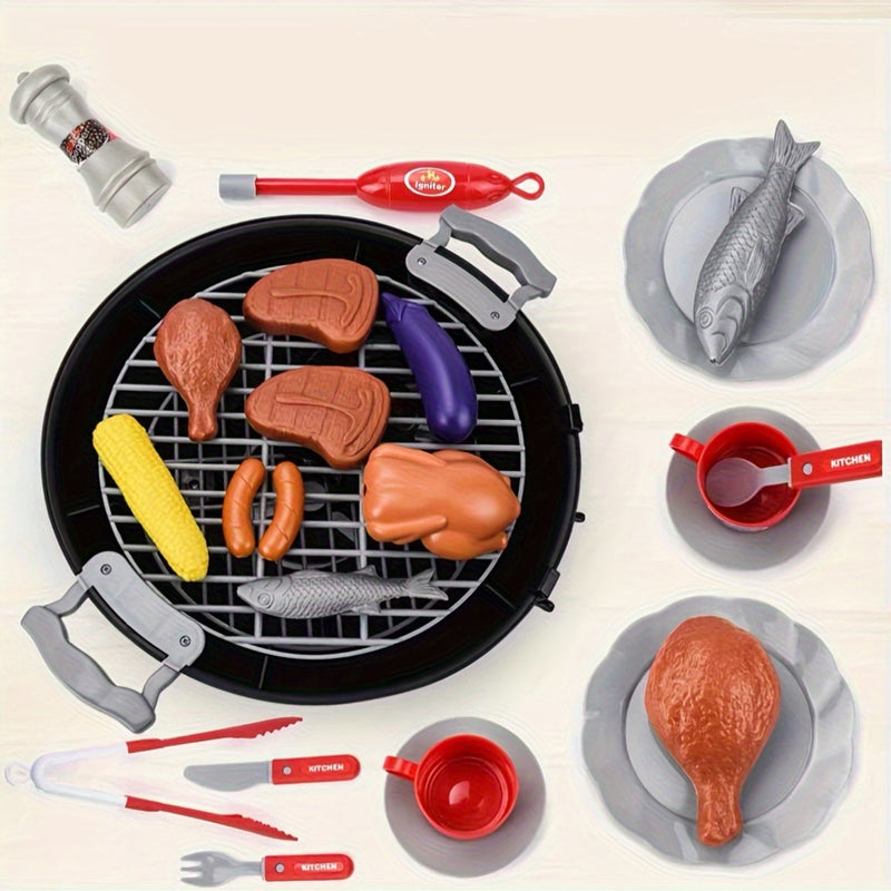 Kinderen BBQ Grill Speelset – Draaibare Wielen en Volledige Accessoireset