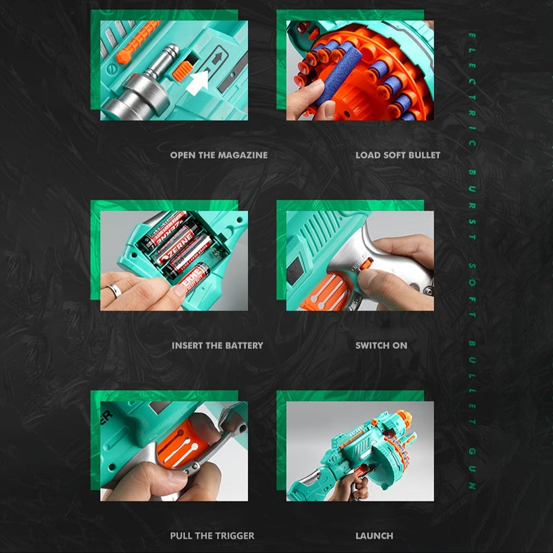 Automatische Schuimblaster – Turquoise Pistol met 40 Schuimballetjes voor Spelplezier