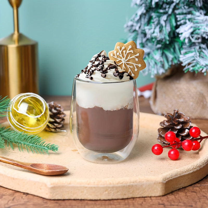 Set van 4 Dubbelwandige Glazen – 350ml Glas voor Warme en Koude Dranken