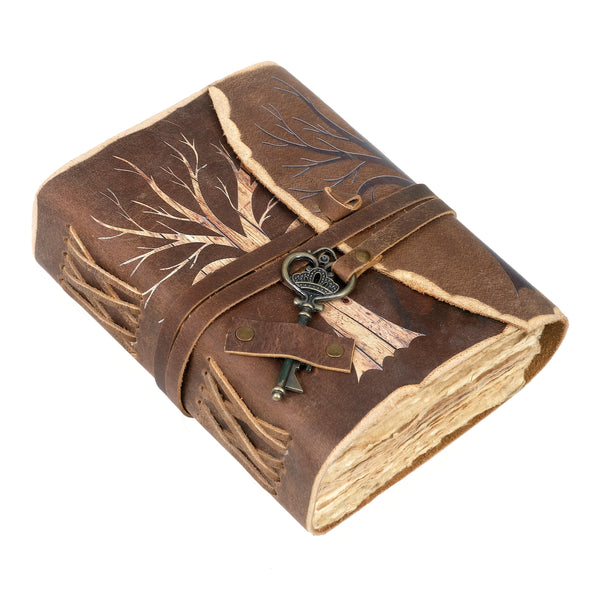 Handgemaakt Vintage Notitieboek met Leren Look en Sluitsleutel – Voor Creatieve Geesten