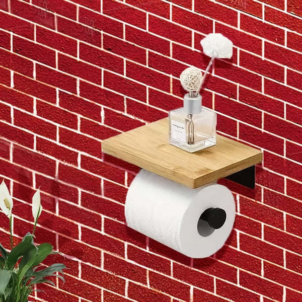 Houten Toiletpapierhouder met Plank – Ideaal voor Wandmontage