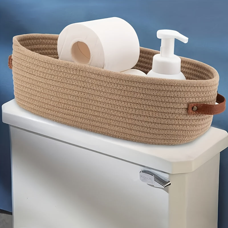 Bohemian Opbergmand met Leren Handvaten – Perfect voor Badkamer en Woonkamer