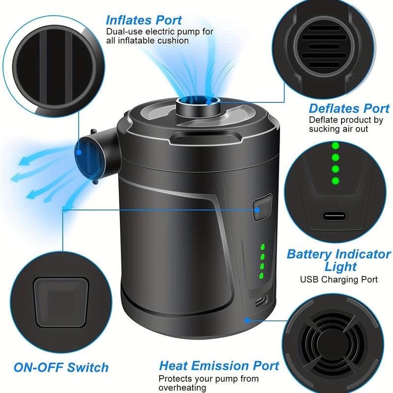 Draagbare USB Luchtpomp – Compacte Draadloze Inflator voor Buitengebruik
