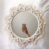 Boho Chic Muurspiegel – Ronde Spiegel met Macramé Franjes voor Stijlvolle Woonruimte