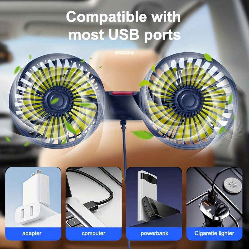 Draagbare Dubbele Autoventilator – 5-Blad 360° Draaibaar Ultra-Stil