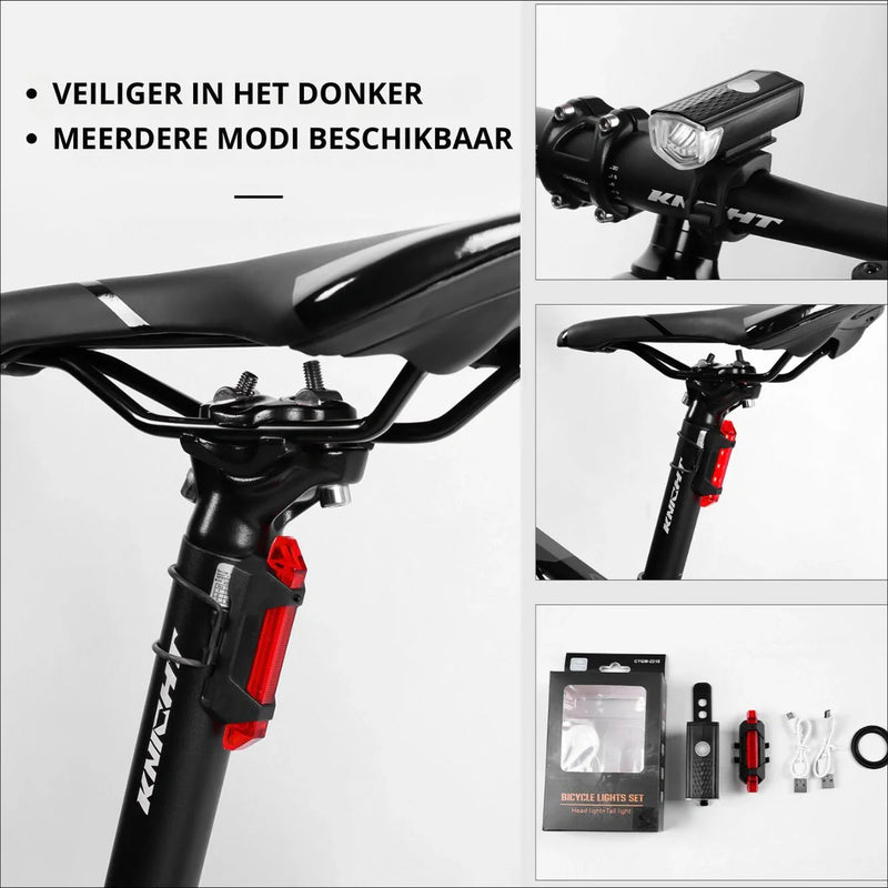 VoltBeam USB Fietslicht Set – Veiligheid en Gemak met Oplaadbare Batterijen