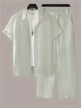 Heren Tweedelige Set | Gestreept Overhemd & Trekkoord Broek | Casual & Comfortabel