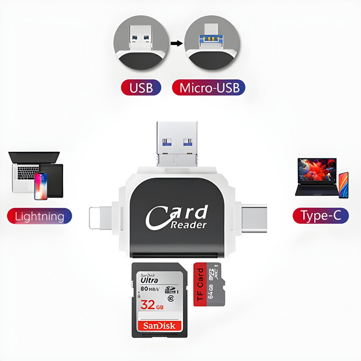 4-in-1 SD & TF Kaartenlezer - FlexPort