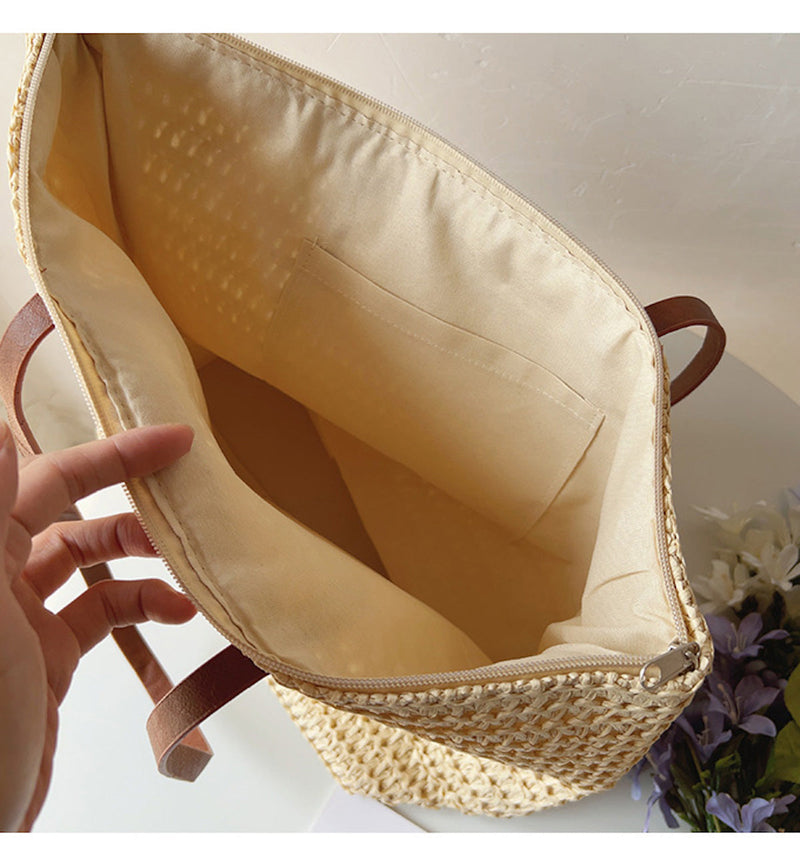 Geweven Korbtas met Leren Handvatten – SummerBreeze Tote
