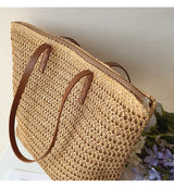 Geweven Korbtas met Leren Handvatten – SummerBreeze Tote