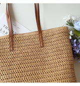 Geweven Korbtas met Leren Handvatten – SummerBreeze Tote