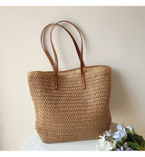 Geweven Korbtas met Leren Handvatten – SummerBreeze Tote