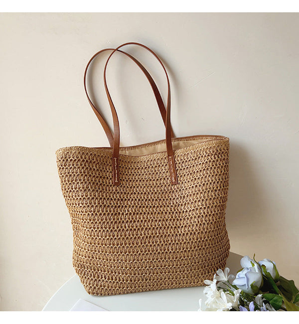 Geweven Korbtas met Leren Handvatten – SummerBreeze Tote