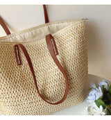Geweven Korbtas met Leren Handvatten – SummerBreeze Tote