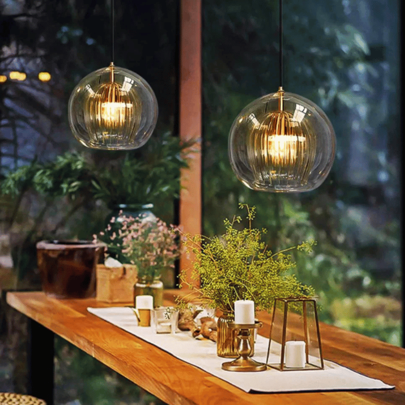 Moderne Aluminium-Glas-Hängeleuchte – LumaLite