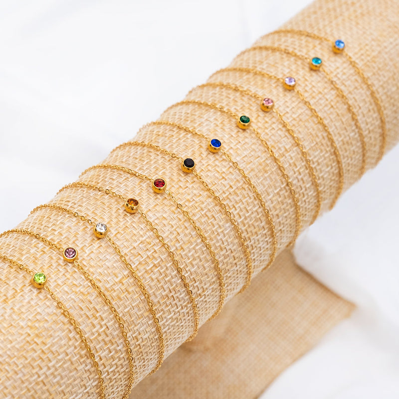 Ronde Edelsteen-Geboortesteen-Armband