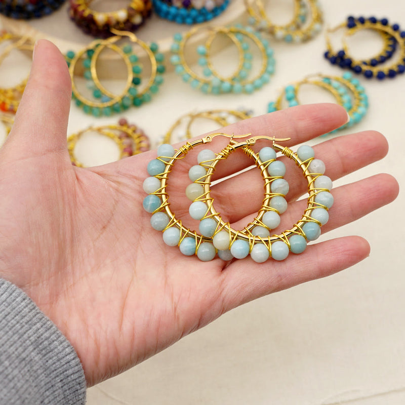 Boho Natuurlijke Kristal Grote Creolen Oorbellen - Sanne
