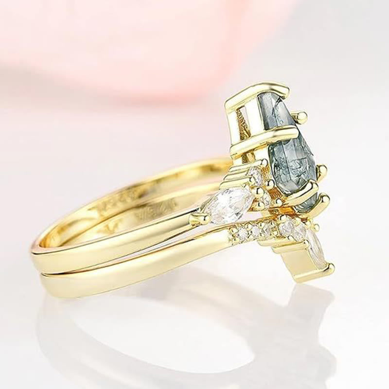 Stijlvol 2-delig Mosagaat Ringenset - Serenia