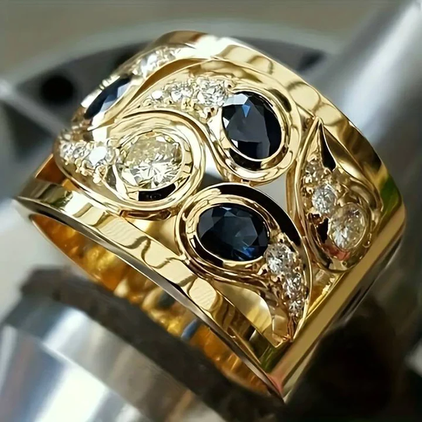 Gouden ring met blauwe vintage-kristallen – Elara