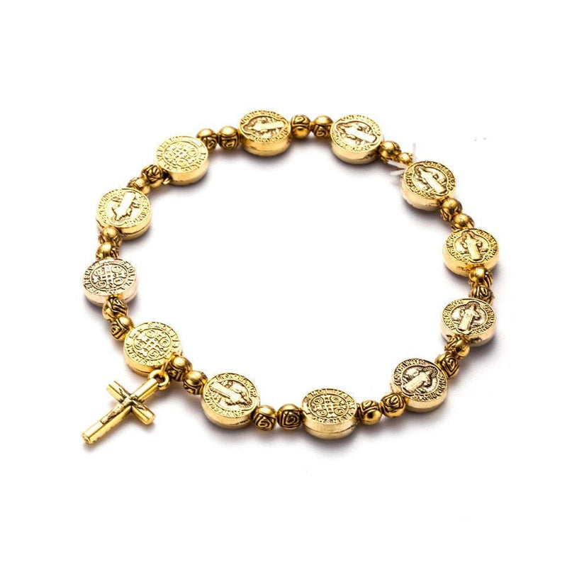 Gouden en zilveren Christelijk kruisarmband – Solana