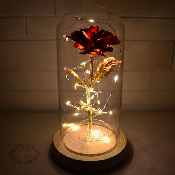 Eeuwige Roos | Gouden Roos in Glazen Stolp met LED-Verlichting