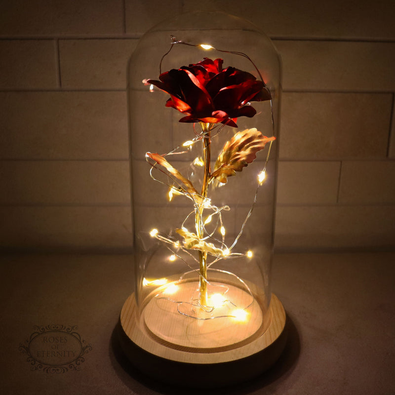 Eeuwige Roos | Gouden Roos in Glazen Stolp met LED-Verlichting